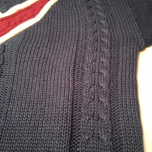 Vintage 90s Stefano Man Sweater L Blue Maroon Cable Knit V Neck Academia Preppy - Picture 8 of 14